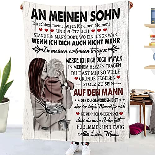 ACCZ Kuscheldecke Flauschige Personalisierte Decke Geschenke An Meine Sohn, Mutter für Sohn Luftpost Positiv Ermutigen Decke(deutsch), Super Weiche Decke Flanell