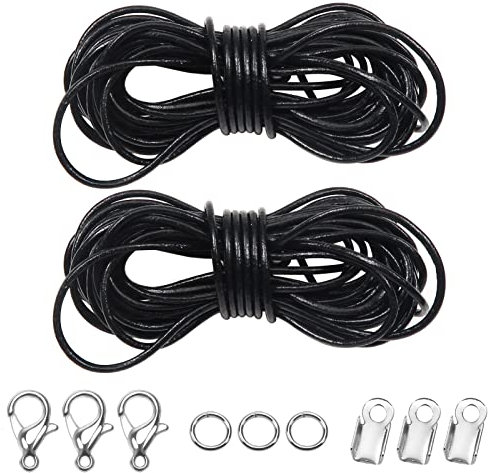 TOAOB 10m Black Necklace Cord with Clasp and Jump Rings 2mm Leather Waxed Cotton Cords for Necklace Bracelet Jewelry Making DIY Crafts
