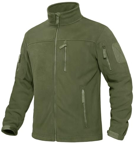 KEFITEVD Tactical Fleece Jacket Herren Arbeit Outdoor Fahrradjacke Atmungsaktiv Windjacke mit Reißverschluss Armtaschen Military Jacke Dunkeloliv 3XL