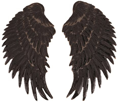Anawakia Aufnäher Bügelbild Aufbügler Bügeleisen auf Patches Pailletten Stickerei Applikation Engel Flügel Muster für T-Shirt Jeans Kleidung Taschen 1 Paar (Schwarz,L 34.5 * 16cm)