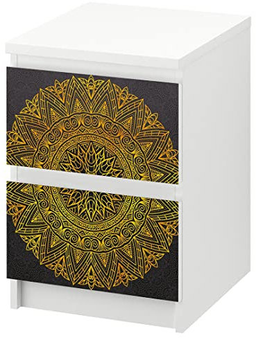 MyMaxxi - Klebefolie Möbel passend für IKEA Malm Kommode - Motiv Goldsiegel rundes Muster - Möbelfolie selbstklebend - Dekofolie Tattoo Aufkleber Folie für Wohnzimmer, malm_Groesse:2 Schubladen