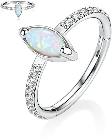 hengkaixuan 16G Knorpelohrringe Conch Creolen Silber Nasenring Septum Schmuck Daith Ring Chirurgenstahl Nasenring 10mm Tragus Rook Creolen Lappen Nasenringe Kleine Creolen mit Horseeye Opal