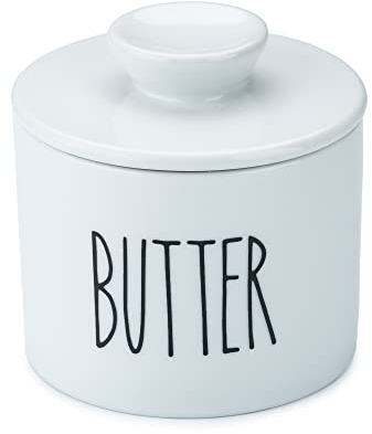 Heartland Home Mantequera francesa de porcelana para mostrador con agua para mantequilla suave. Mantequillera de cerámica de 3.9 pulgadas con tapa para mantener la mantequilla. Contenedor de