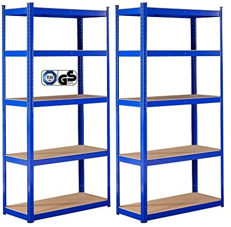 Arebos Schwerlastregal 2er Set | 180x90x30cm | 875kg Tragkraft | 0,63 mm | 5 MDF-Platten | Regal Lagerregal Kellerregal Steckregal Werkstattregal | Blau