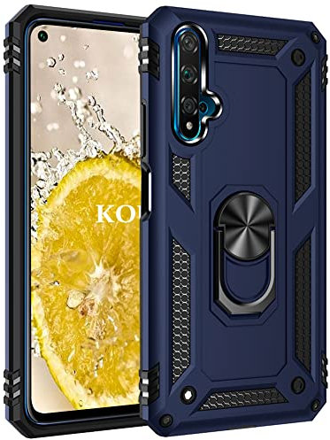 KOUYI Funda para Huawei Nova 5T, Armor Militar Carcasa con 360 Anillo iman Soporte Hard PC y Silicona TPU Bumper antigolpes Fundas Carcasas Case con Kickstand para Huawei Nova 5T (Azul)