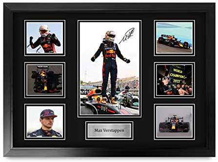 HWC Trading Max Verstappen Geschenke Gedrucktes Signiertes Autogramm Präsenationsdisplay für Formel 1 und Motorrennen Fans - A2 Gerahmt