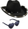 Chapeau de cowboy pour homme et femme - Avec lunettes en forme de cœur - Bord LED scintillant métallique - Pour mariage, bal, anniversaire, fête, Halloween, Noël, cosplay - Noir