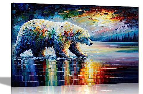 Artley Prints - Eisbär auf der Jagd Leinwand-Wanddrucke für Wohnzimmer, Schlafzimmer, Kinderzimmer, Tierbilder, Ölgemälde, Nachdruck, 40 x 30 cm, A3