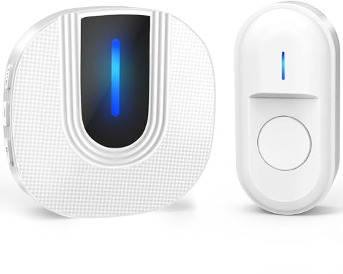SURFOU Campanello Senza Fili da Esterno con Batteria Wireless, 300M Distanza Impermeabile 55 Suonerie includere il Natale 5 Volumi Selezionabili per gli Anziani Casa interno Ricevitore e a led, Bianco