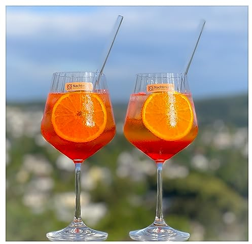 Topkapi Elite Aperol Spritz Vetro Freudenberg I 4 X Aperol Spritz Bicchieri XXL misura I Lavabile in lavastoviglie I Cristallo Senza Piombo I Bicchieri Gin Tonic I 660 ml I Set di 7 cannucce