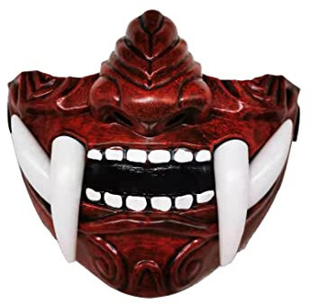 ywkiyrs Masque japonais Hannya pour Halloween De-mon Oni Sam-urai NOH Kabuki Prajna Diable Demi-masque en plastique pour Halloween, cosplay, fête (rouge)
