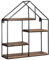 FineBuy Wandregal 50x60x14 cm Mango Massivholz/Metall Hängeregal in Haus-Form, Kleines Design Schweberegal Industrial, Regal Hängend Wohnzimmer, Bücherregal Wand