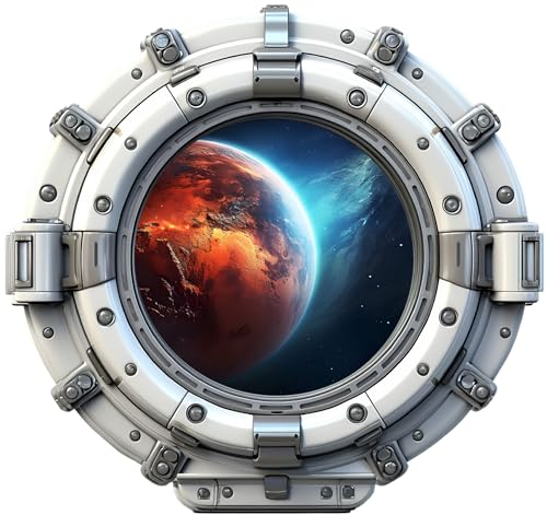 Samunshi Wandtattoo Bullauge mit Mars in Space Fenster in andere Welt Portal Schiffsfenster Kinderzimmer Wandaufkleber (50x48cm Mars in Space)