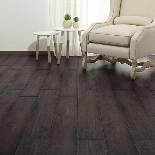 GuyAna Flooring Wood Effect Peel and Stick Floor Tile Flooring Planks for Kitchen Living Room and Bathroom Floor Planks,Non Self-adhesive PVC Flooring Planks 5.26 m² 2 mm Oak Dark Grey