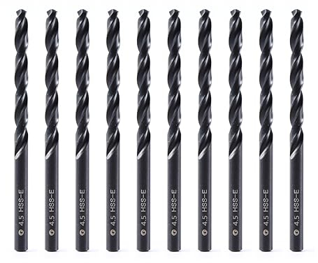 DelitonGude 4,5mm HSS M35 Cobalt Twist Bohrer, Hochgeschwindigkeitsstahl, Satz 10, passend für Stähle, Gusseisen und andere Metalle (4,5mm)