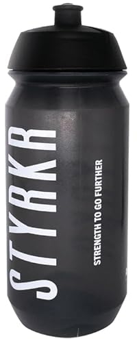 STYRKR Sports Water Bottle 500ml Cycling Water Bottle in Clear Transparent Black - Squeezable, Wide Mouth & Easy Clean - Bike, Sports or Gym