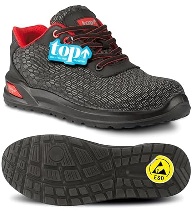 TOP Hexa Arbeitsschuhe Herren Schwarz Gr. 44 [S1P SRC ESD rutschfest] - Für Handwerker Lager - Sicherheitsschuhe Herren S1 mit Kevlar-Außensohle - Herren Arbeits- & Berufsschuhe - Größe wählen