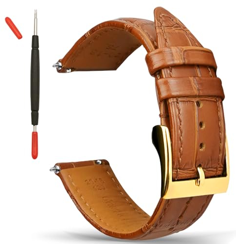 Gomvadr Handgemachte Echtleder Uhrenarmband Schnellspanner Leder Uhrenarmbänder Ersatz mit Edelstahl Schnalle Schließe für Frauen Mann (20mm, Tan/Gold Buckle)