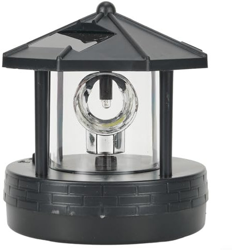 CWOQOCW Drehbarer LED-Leuchtturm, solarbetrieben, LED-Strahl Leuchtturm, Lampe, Terasse, Drehender Leuchtturm, Rasen, Solarleuchte, Leuchtturm-Lampe, Weglampe, Deko (schwarz)
