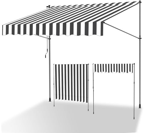 ISOISL Klemmmarkise 150 cm breit, Balkonmarkise mit Handkurbel, UV-beständig, Höhenverstellbar, Sonnenschutz und Wasserdicht Markise Balkon ohne Bohren für Balkon Terrasse Garten(Weiß Grau)