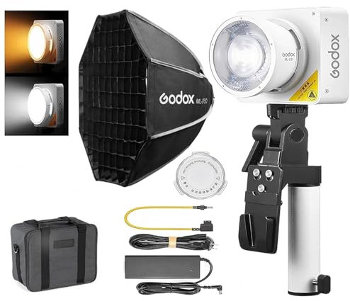 Godox ML100Bi - Luce video a LED da 120 W, con Godox Square Softbox ML-SF50, AK-B02, adattatore per batteria manuale 2800 K-6500 K, kit di illuminazione video bi-colore, controllo app, supporto (Kit)