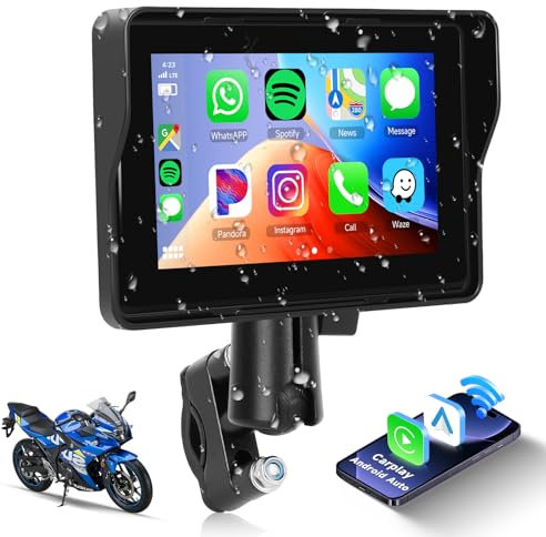 Hodozzy Radio de Coche para Moto,Motocicleta GPS Inalámbrico Portátil Carplay Android Auto,Pantalla Carplay Moto de 5 Pulgadas con Impermeable Bluetooth Navegación Mirror Link/EQ/TF para Moto