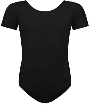BALAYSIER Ballettkleidung Mädchen-Damen, Turnanzug Kurzarm Baumwolle Gr-100-170 Ballett Trikot Gymnastikanzug Tanzbody(Schwarz, 120)