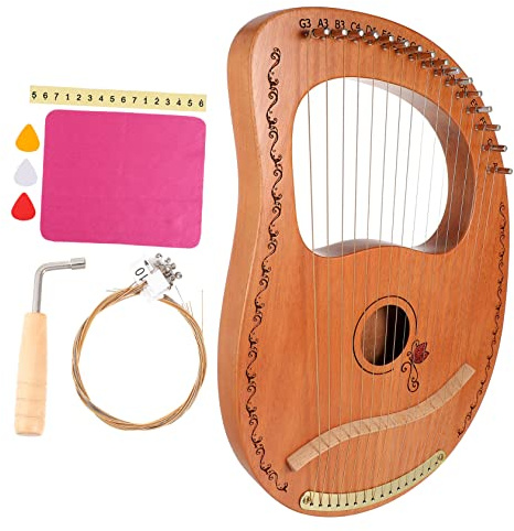 SAFIGLE 16-saitige Portable Leierharfe Zartes Musikinstrument mit Längerem Sustain Effekt Praktisches Design für Musikalische Anfänger und Kinder