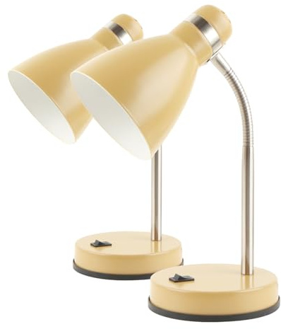 LED Universum Tischleuchte Jasmin für LED E27 Leuchtmittel max. 40W (nicht enthalten) Leselampe Kinderzimmerlampe Schreibtischlampe Metall 1,5m Anschlusskabel verstellbar (Senf Gelb, 2er-Set)