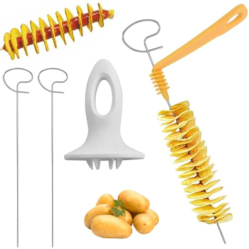 Kartoffelschneider Set, Multifunktionaler Spiralschneider für Gemüse, Kurbel Schäler für Kartoffelspiralen, Kartoffel-Twister, Gurken & Karotten,Potato Spiral Cutter Perfekt für BBQ, Party, Camping