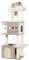 Hzuaneri 130 cm Arbre a Chat, Arbre a Chat Bois, Grande Plateforme, 2 Niches, 4 Griffoirs, Hamac, 3 Pompons, Lvoire Clair MS13205WT