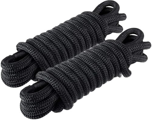 BOOMSTART 2 Stück Boot Seil 12mm Festmacherleine mit Auge Nylon Doppelt Geflochten Fenderseil Dock Linien Ø 12mm, L: 6.1 m, Auge 30.48 cm, Bruchlast: 2240 kg, Schwarz