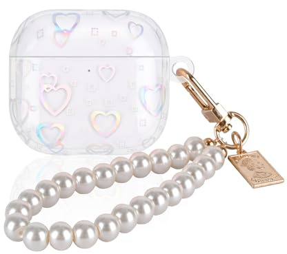 DiyGody Transparente Tasche Kompatibel mit Airpods 4 Generation 2024, Weich Silikon Hülle mit Glitzernd Herzmuster für Frauen, Stoßfeste Anti-Rutsch Anti-Staub Schutzhülle mit Perlen Schlüsselanhänger