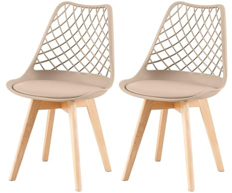 EGGREE 2er-Set Skandinavische AusgehöHlte Esszimmerstühle SGS GeprüFt, Set of 2 Gepolsterte HerausgehöHlt KüChenstüHle Retro BüRostüHle, Beine Aus Massiver Buche - Khaki