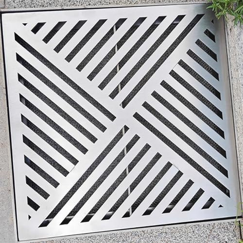 ZIMGOD Entwässerungsrinne Abnehmbare Abflussgitterabdeckung mit Netz und Rahmen, Metall-Garagenbodenabflusssieb für Beton, Regenwasserabflusssieb für Zaun/Keller(35x35x3cm (13.7x13.7x1.2in))