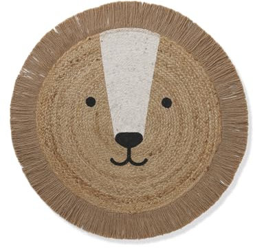 VERTBAUDET Runder Teppich aus Jute, Löwe, Beige/Gold, TU