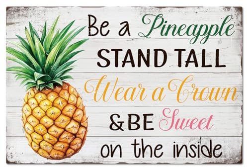 GLOBLELAND Blechschild Be A Pineapple Stand Tall Ananas Metallschild Obst Metallschild Vintage Schild 12×8 Zoll Lustige Wanddekoration Blechschilder Für Zuhause Bauernhof Bar Café Club Dekoration