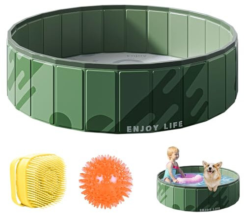Piscina grande para perros grandes y pequeños, piscina infantil plegable con cepillo de baño, piscina para perros, piscina para perros, piscina antideslizante para perros y gatos (100 x 30 cm, verde)