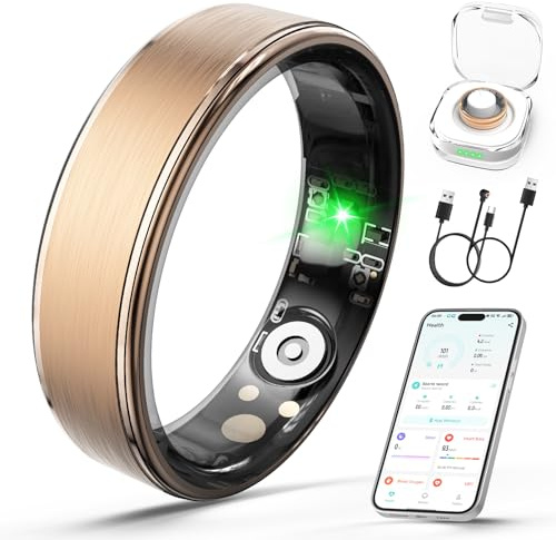 Anello intelligente per donne e uomini, anello fitness tracker con cardiofrequenzimetro/monitoraggio del sonno/ossigeno nel sangue/HRV/stress/calorie/passi, anello sanitario impermeabile per iOS e