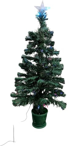 3FT Green Fibre Optic Christmas Tree Artificial Colour Changing Multicolour Christmas Decorations Foldable Bushes Top Star 90cm Xmas Tree