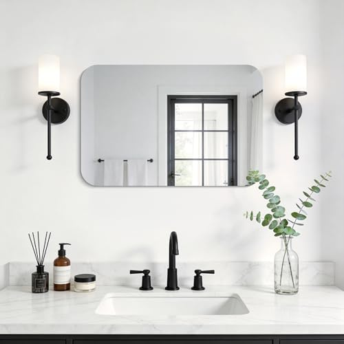 KOCUUY Rechteckiger rahmenloser Badezimmerspiegel, 60 x 40 cm Wandspiegel, Spiegel mit Shatterproof Glas, HD Reflexion, Abgerundeten Ecken, geeignet für Badezimmer, Schlafzimmer oder Ankleidezimmer