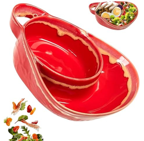 EUUEKathy Soup and Sandwich Plate Combo, Anti Soggy Bowls, Heat-Resistant Fan Shape Ceramic Split Cereal Bowl with Retro Handle, Easy to Clean, for Personalized Breakfast