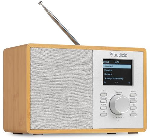Audizio Cosa DAB Radio with Internet Radio, DAB+ and FM Radio, Bluetooth 5.2, AUX Input, Alarm Clock Radio, Compact Retro Style for Kitchen, Bedroom, Lightwood