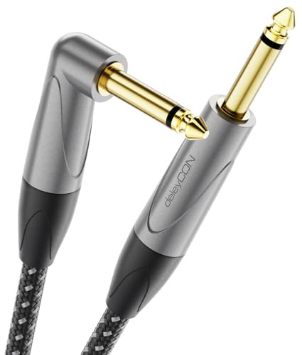 deleyCON Guitar Cable 6.35 mm 7.5 m Instrument Cable TS Mono Jack Cable Angled for Electric Guitar, Bass, Drums, Pedals, Amplifiers, Mixers, Tuners, Speakers, Acoustics, Guitar