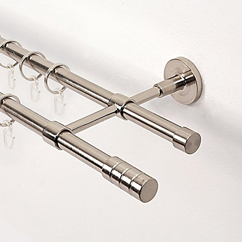 Ventanara® Gardinenstange 240 cm 2 läufig 16 mm mit Endstücken Zylinder und Standard inklusive 48 Ringen Wandmontage