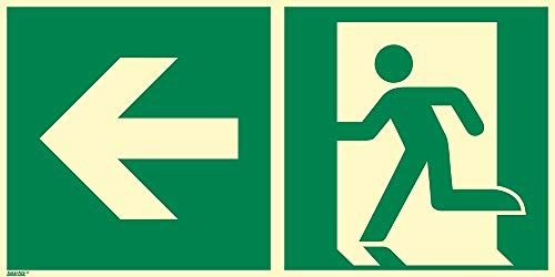 Notausgang Schild Links 400 x 200 mm – Rettungszeichen langnachleuchtend Hart-PVC 2 mm gemäß ASR A1.3 / ISO 7010 E001 – Fluchtwegschild Sicherheitskennzeichen