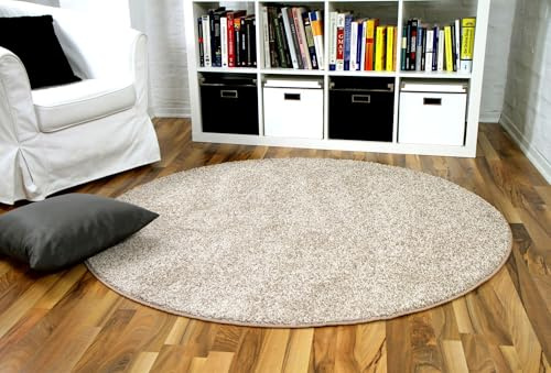 Snapstyle Hochflor Velours Teppich Mona Natur Rund in 7 Größen