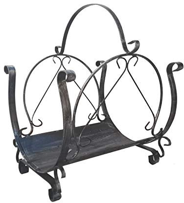 Portalegna/Porta legna/legno per camino con manico in ferro battuto