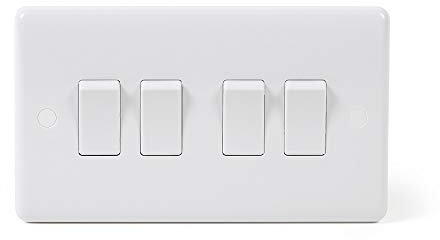 Lieber Silk White 4 Gang 2 Way 10A Light Switch - Curved Edge