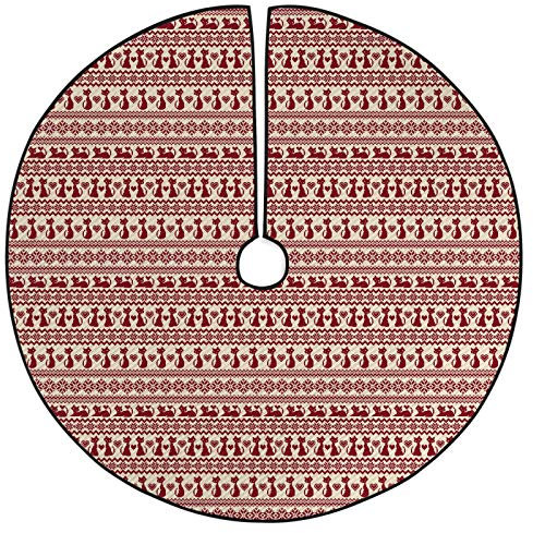 ABAKUHAUS nordisch Weihnachtsbaum Rock und Schürze Katzen-Muster-Pixel-Kunst, Weihnachtsdeko 135 cm aus Stoff Weihnachtsbaumschmuck, beige Rubin